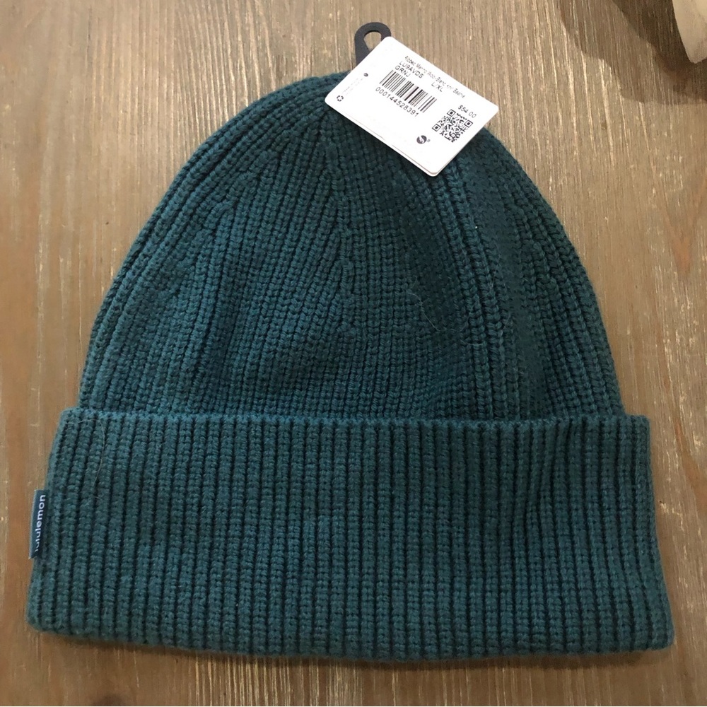 NWT $54 Lululemon Ribbed Merino Wool Blend Knit Beanie Teal Sz L/XL